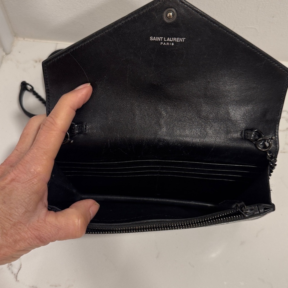 Yves Saint Laurent Black Croc-Embossed Leather Crossbody Bag - Picture 6 of 9
